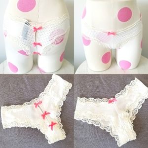 Victoria's Secret Vintage Silver Metallic Polka Dot and Lace Cheeky Panty NWT